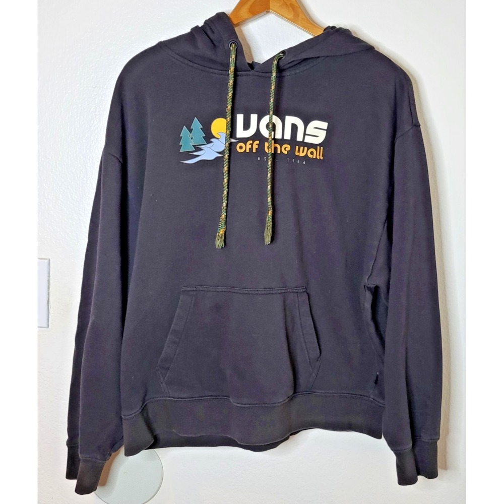 Vans Pullover Hoodie Men's Small Black Cotton Blend Skater Unisex Beach Relaxed